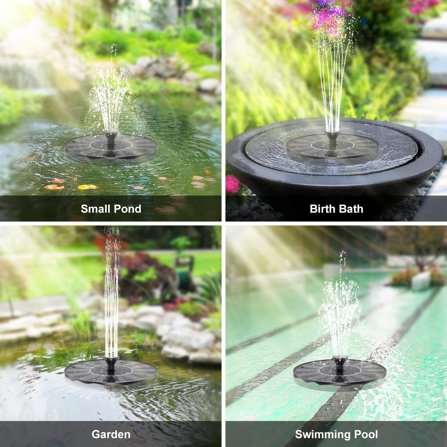 Solar Water Fountains,Solar Powered Bird Bath Fountain with 6 Nozzles