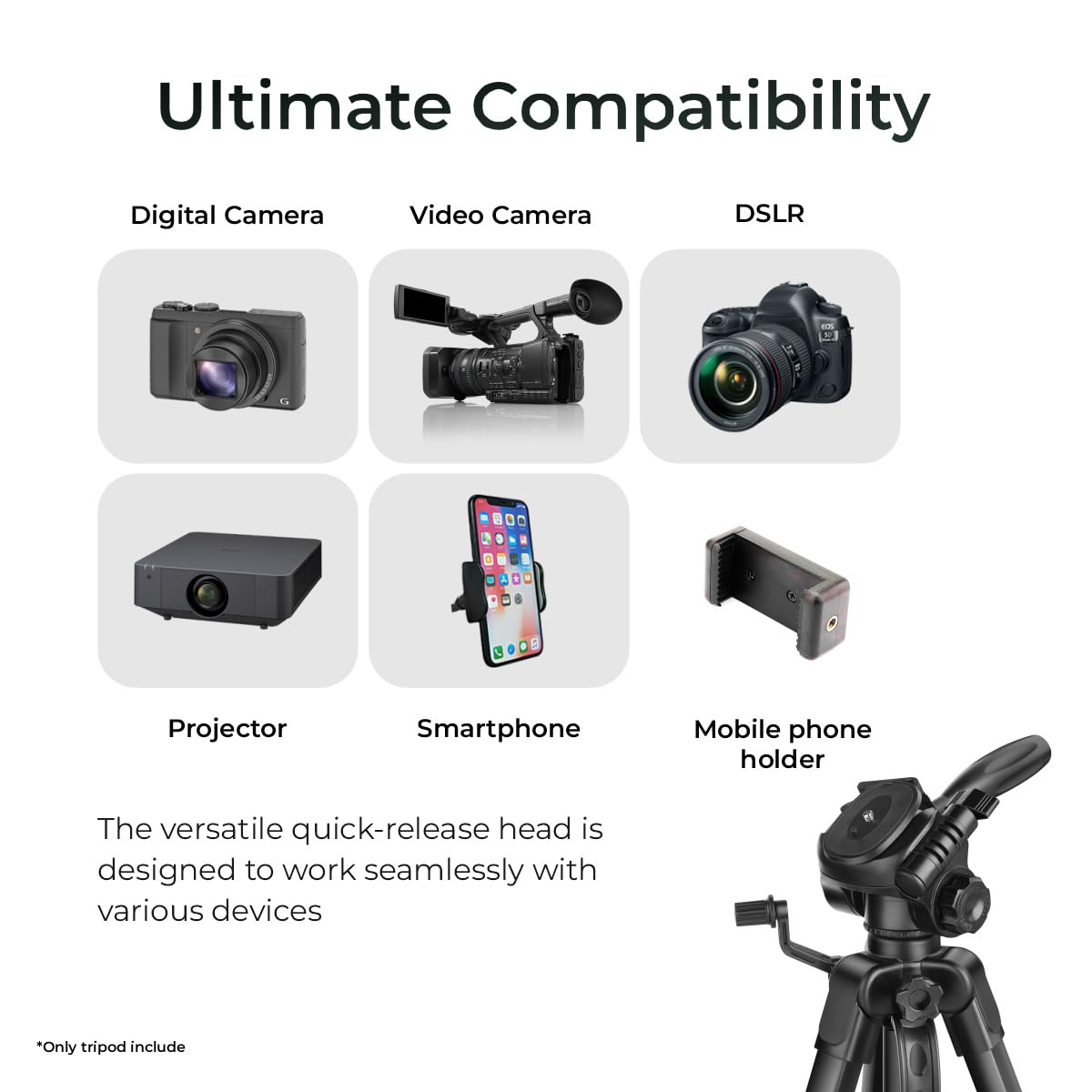 DIGITEK® 67 Inch Foldable Tripod Stand with Phone Holder