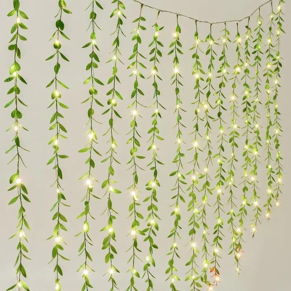 One94Store Artificial Leaf Curtain Lights – 200 LED Warm White Fairy String Lights