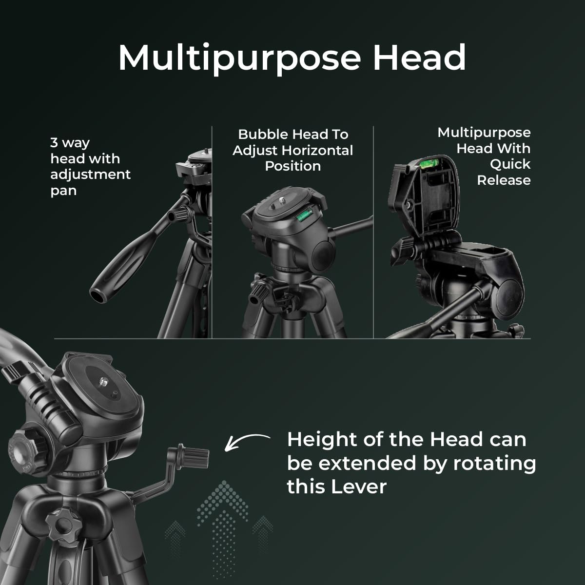 DIGITEK® 67 Inch Foldable Tripod Stand with Phone Holder