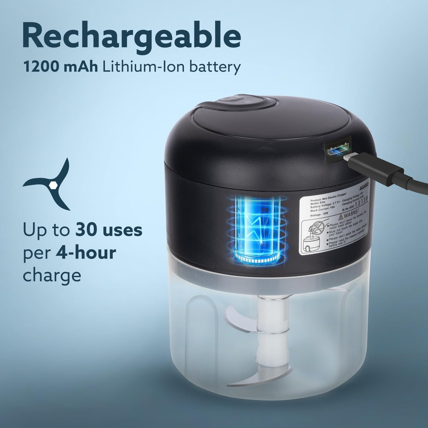 AGARO Elite Rechargeable Mini Electric Chopper
