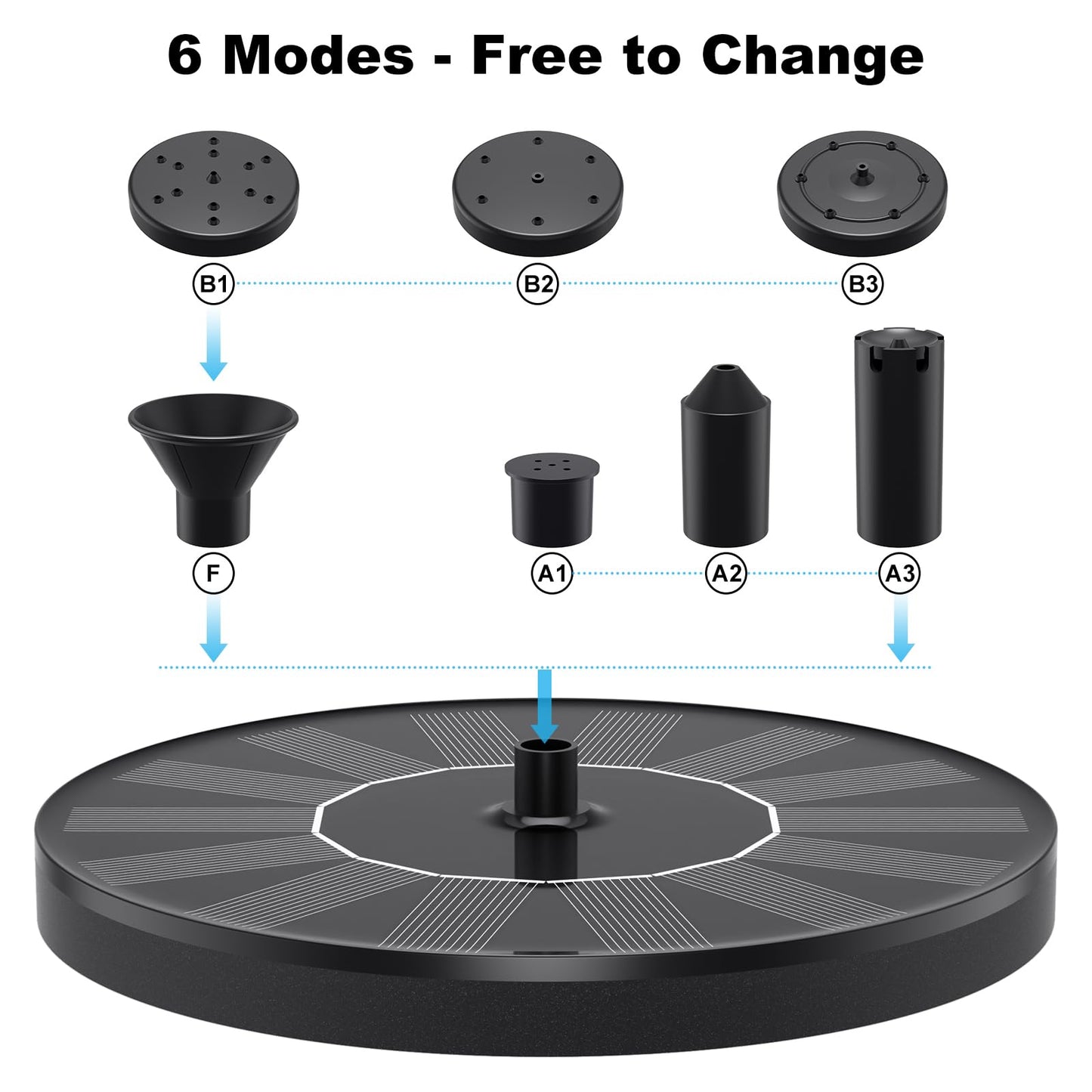 Solar Water Fountains,Solar Powered Bird Bath Fountain with 6 Nozzles