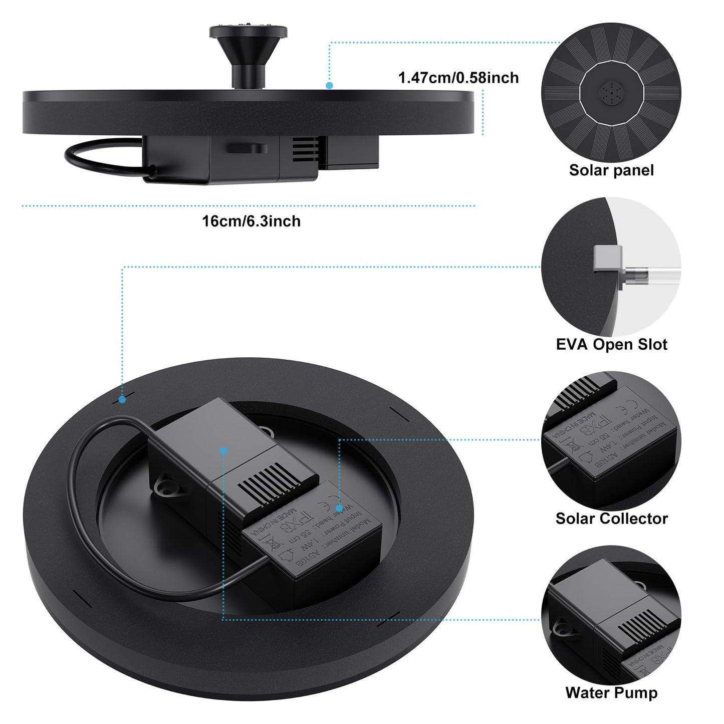 Solar Water Fountains,Solar Powered Bird Bath Fountain with 6 Nozzles