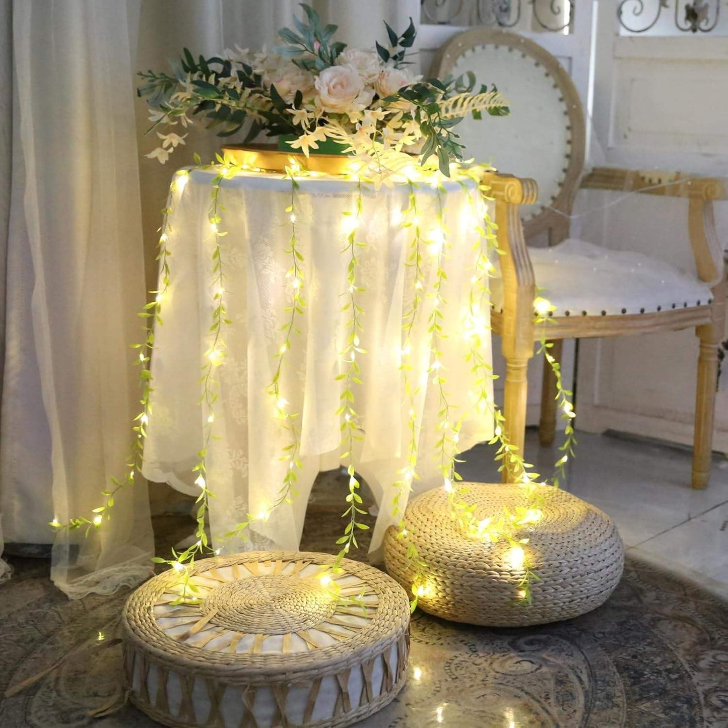 One94Store Artificial Leaf Curtain Lights – 200 LED Warm White Fairy String Lights