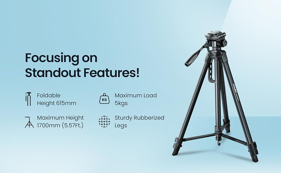 DIGITEK® 67 Inch Foldable Tripod Stand with Phone Holder